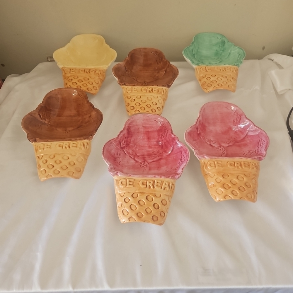 Set of 6 Ice-Cream Bowls / Dishes Stackable Ceramic Lotus 1995 Vintage - Picture 2 of 13